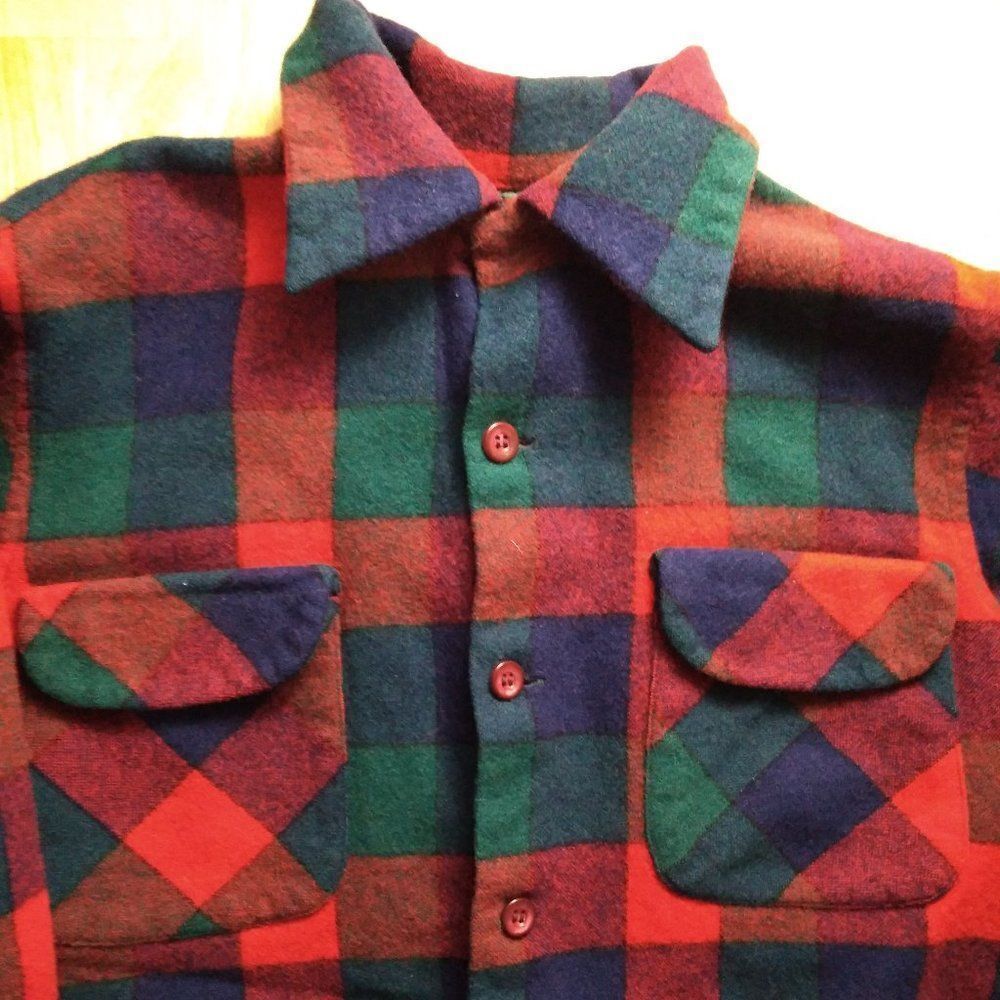 Vintage 70s Pendleton Wool Flannel Button Down Shirt Elbow Pads